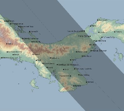 Map of the eclipse path across Panama on 10/14/2023