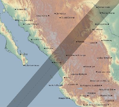 Map of the eclipse path across Mexico on 04/08/2024