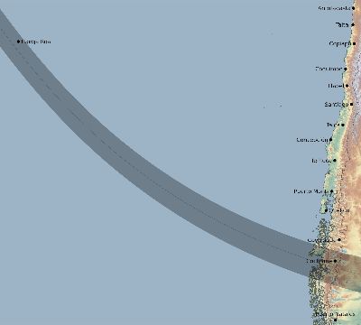 Map of the eclipse path across Chile on 10/02/2024