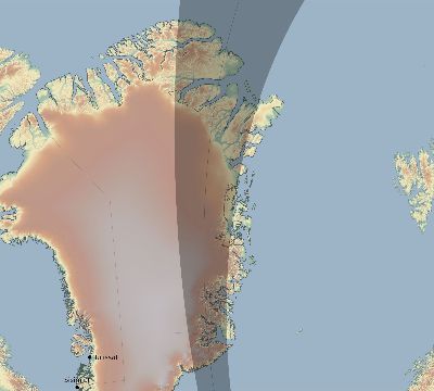 Map of the eclipse path across Greenland on 08/12/2026