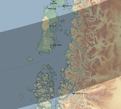 Map of the eclipse path across Chile on 02/06/2027