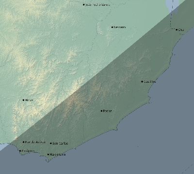 Map of the eclipse path across Uruguay on 02/06/2027