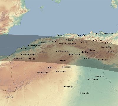 Map of the eclipse path across Algeria on 08/02/2027
