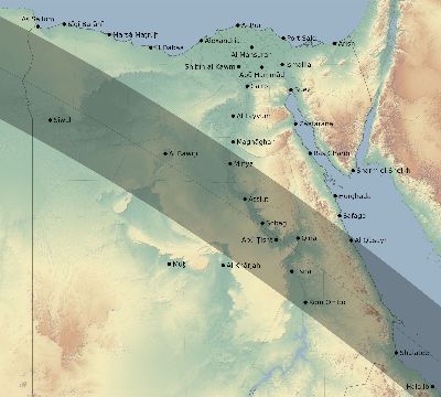 Map of the eclipse path across Egypt on 08/02/2027