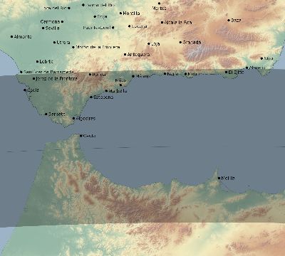 Map of the eclipse path across Spain on 08/02/2027