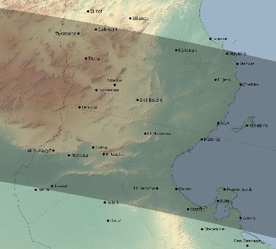 Map of the eclipse path across Tunisia on 08/02/2027
