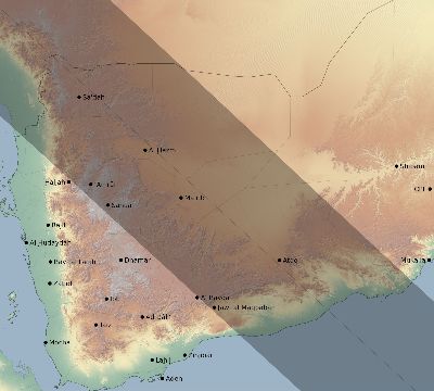 Map of the eclipse path across Yemen on 08/02/2027
