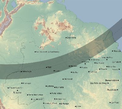 Map of the eclipse path across Brazil on 01/26/2028