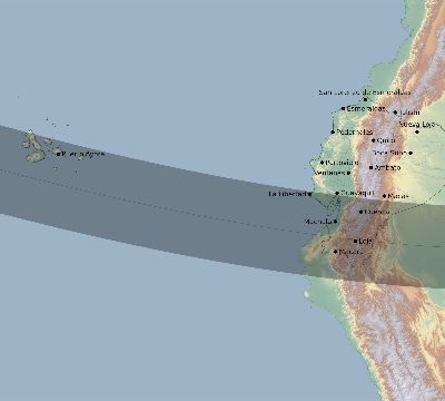Map of the eclipse path across Ecuador on 01/26/2028