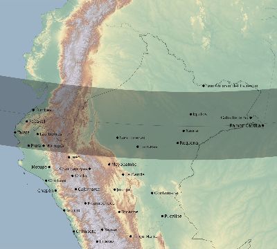 Map of the eclipse path across Peru on 01/26/2028