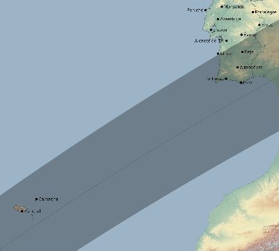 Map of the eclipse path across Portugal on 01/26/2028