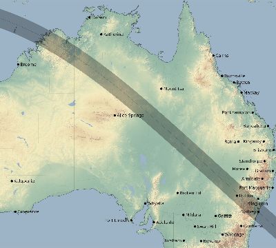 Map of the eclipse path across Australia on 07/22/2028