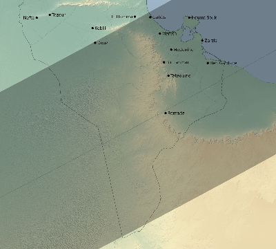Map of the eclipse path across Tunisia on 06/01/2030