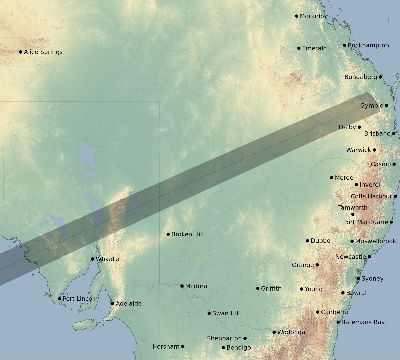 Map of the eclipse path across Australia on 11/25/2030