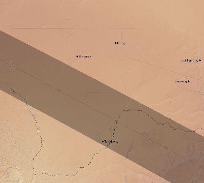 Map of the eclipse path across Botswana on 11/25/2030