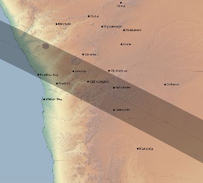 Map of the eclipse path across Namibia on 11/25/2030