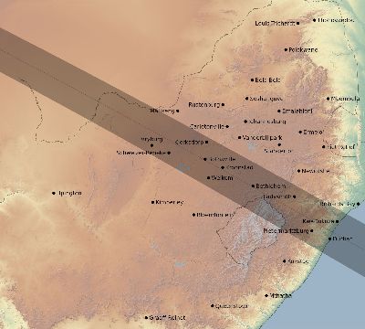 Map of the eclipse path across South Africa on 11/25/2030