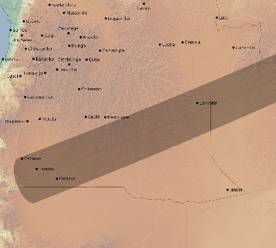 Map of the eclipse path across Angola on 05/21/2031
