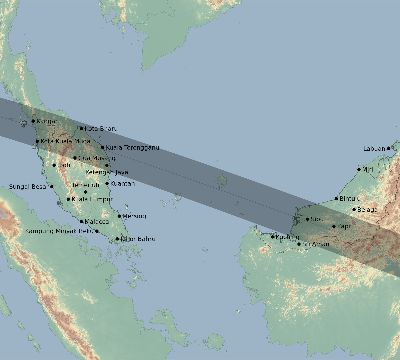 Map of the eclipse path across Malaysia on 05/21/2031