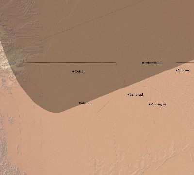 Map of the eclipse path across Namibia on 05/21/2031