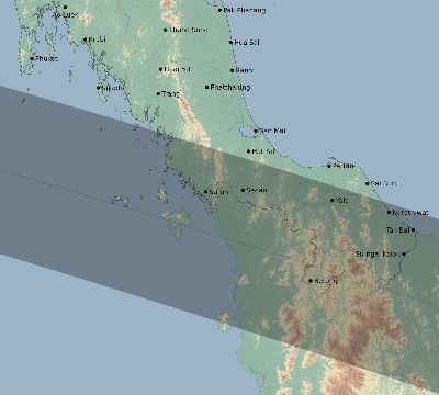 Map of the eclipse path across Thailand on 05/21/2031