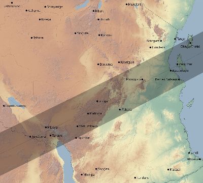 Map of the eclipse path across Tanzania on 05/21/2031