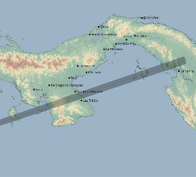 Map of the eclipse path across Panama on 11/14/2031