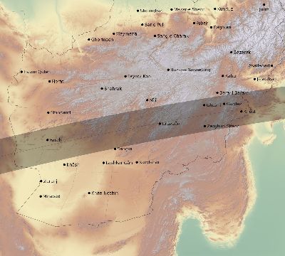 Map of the eclipse path across Afghanistan on 03/20/2034