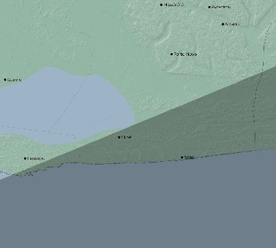Map of the eclipse path across Benin on 03/20/2034