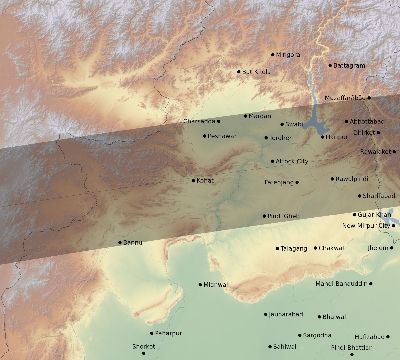 Map of the eclipse path across Pakistan on 03/20/2034