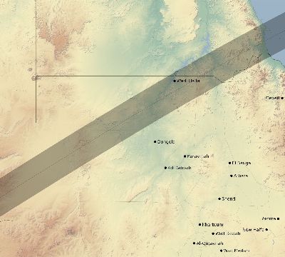 Map of the eclipse path across Sudan on 03/20/2034