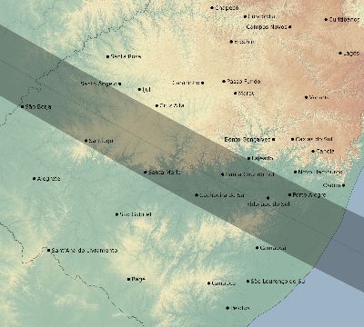 Map of the eclipse path across Brazil on 09/12/2034