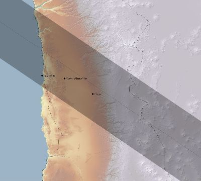 Map of the eclipse path across Chile on 09/12/2034