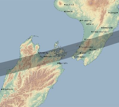 Map of the eclipse path across New Zealand on 03/09/2035