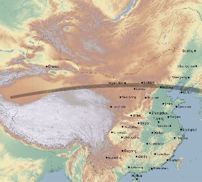 Map of the eclipse path across China on 09/02/2035