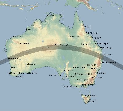 Map of the eclipse path across Australia on 07/13/2037