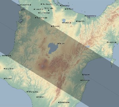 Map of the eclipse path across New Zealand on 07/13/2037