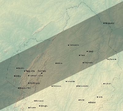 Map of the eclipse path across Benin on 01/05/2038