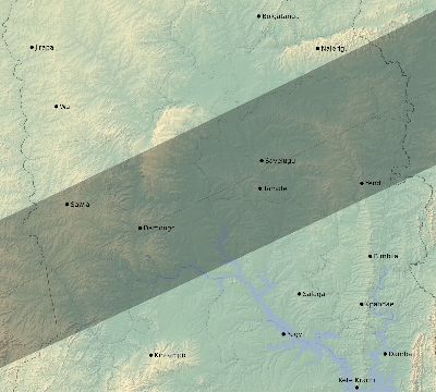 Map of the eclipse path across Ghana on 01/05/2038