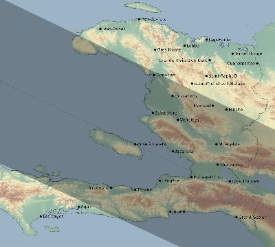 Map of the eclipse path across Haiti on 01/05/2038