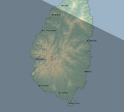 Map of the eclipse path across Saint Lucia on 01/05/2038