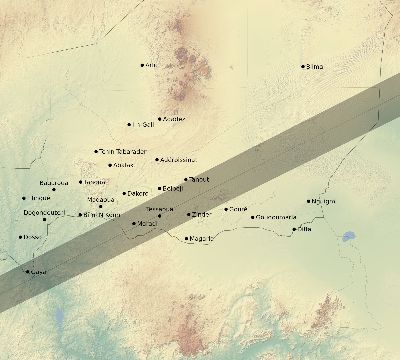Map of the eclipse path across Niger on 01/05/2038