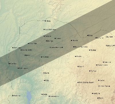 Map of the eclipse path across Nigeria on 01/05/2038
