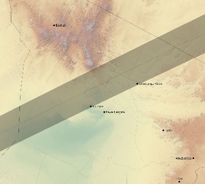 Map of the eclipse path across Chad on 01/05/2038