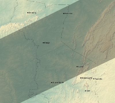 Map of the eclipse path across Togo on 01/05/2038