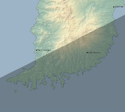 Map of the eclipse path across Grenada on 07/02/2038