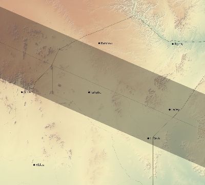 Map of the eclipse path across Kenya on 07/02/2038