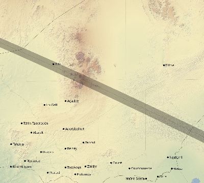 Map of the eclipse path across Niger on 07/02/2038
