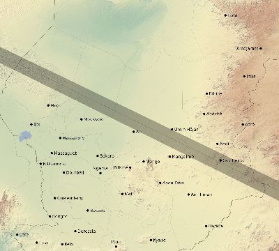 Map of the eclipse path across Chad on 07/02/2038