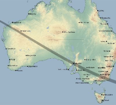 Map of the eclipse path across Australia on 12/26/2038